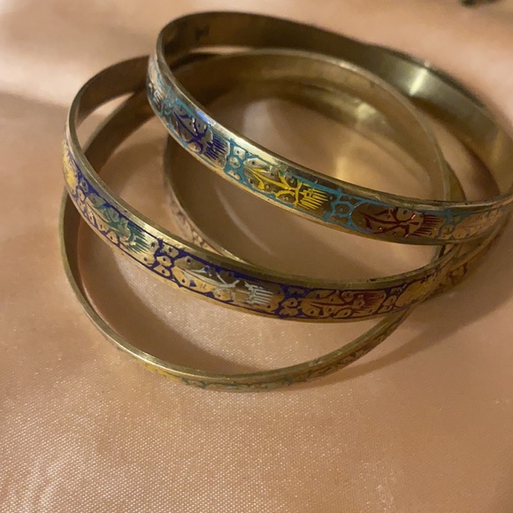 VINTAGE BROWN, GREEN AND GOLD CLOISONNÉ BANGLE BRACELET - Picture 4 of 4